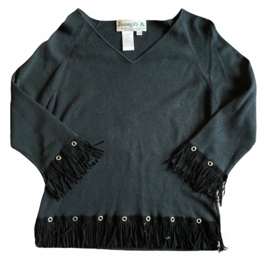 Joseph A Black Edgy Fringe Silk Blend Top